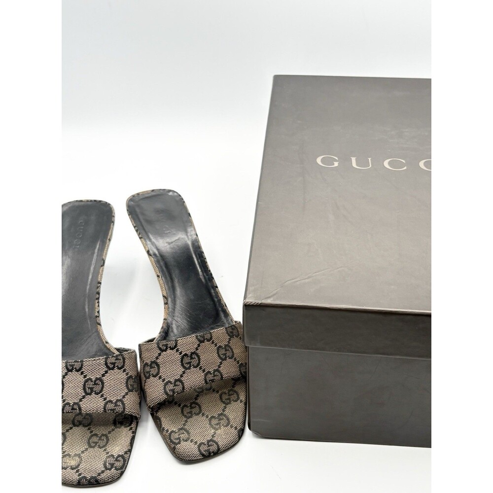 Gucci Monogram Canvas Kitten Heels Grey/Black Vintage Mules Y2K Sz US 8.5 - Picture 12 of 12
